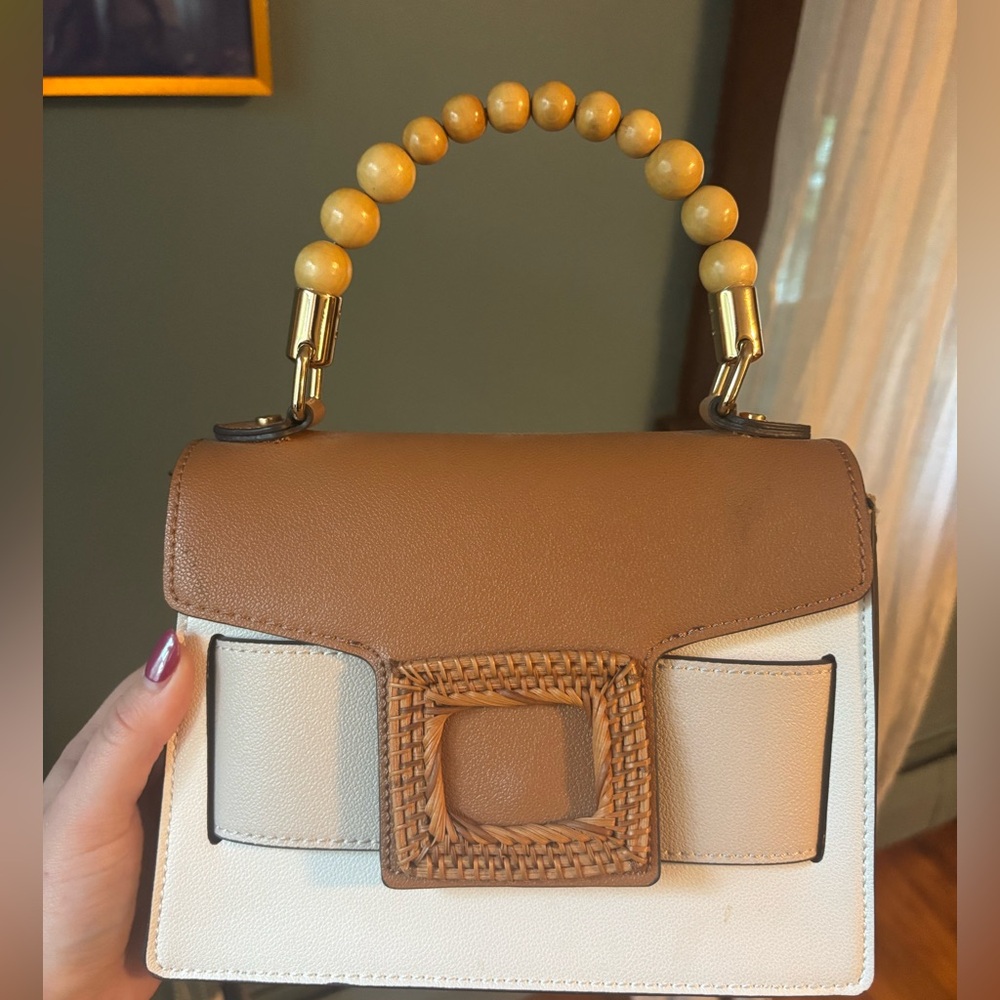 Brown and Cream Aldo Handbag with Beaded Handle